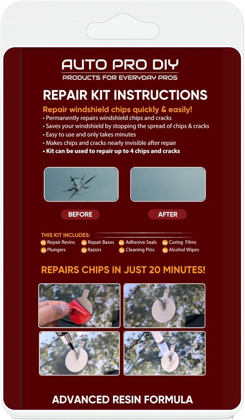 AUTO PRO DIY طقم إصلاح الزجاج الأمامي، 4 عبوات (يصلح 4 رقائق) ، أداة إصلاح رقائق الزجاج خلال 20 دقيقة - Image 2